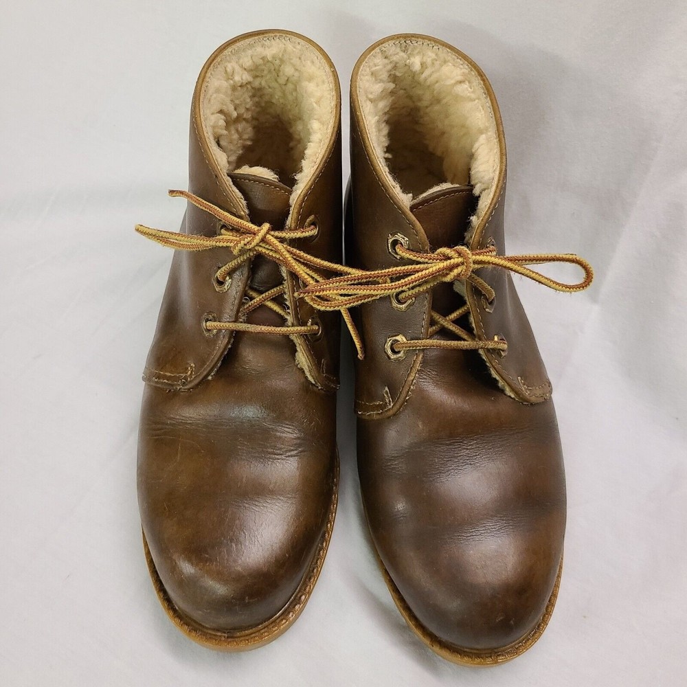 Vtg Timberland USA Brown Leatherbankle Boots Sherpa Lined Oil Resistant Wom sz 7
